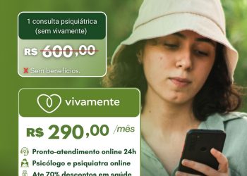 Por apenas R$ 290,00 por mês, assinantes do Vivamente têm acesso a consultas online 24 horas e descontos de até 70% em medicamentos em todo Brasil